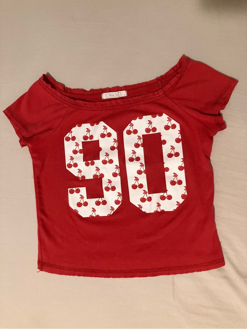 Tillyโs Girls' Red Cherry '90' Graphic Baby Tee - Fits Women XXS!